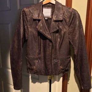 Women’s L Distressed Brown Faux Leather Jacket